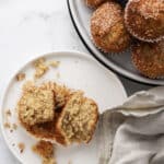top down of whole wheat banana muffins on a plate