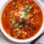 bowl of hearty minestrone soup with beans and pasta
