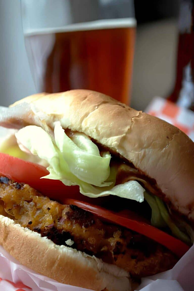 a close-up of a veggie burger