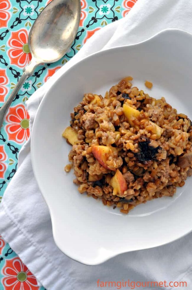 Spicy Sausage Stuffing with Grande Grains & Fruit | farmgirlgourmet.com