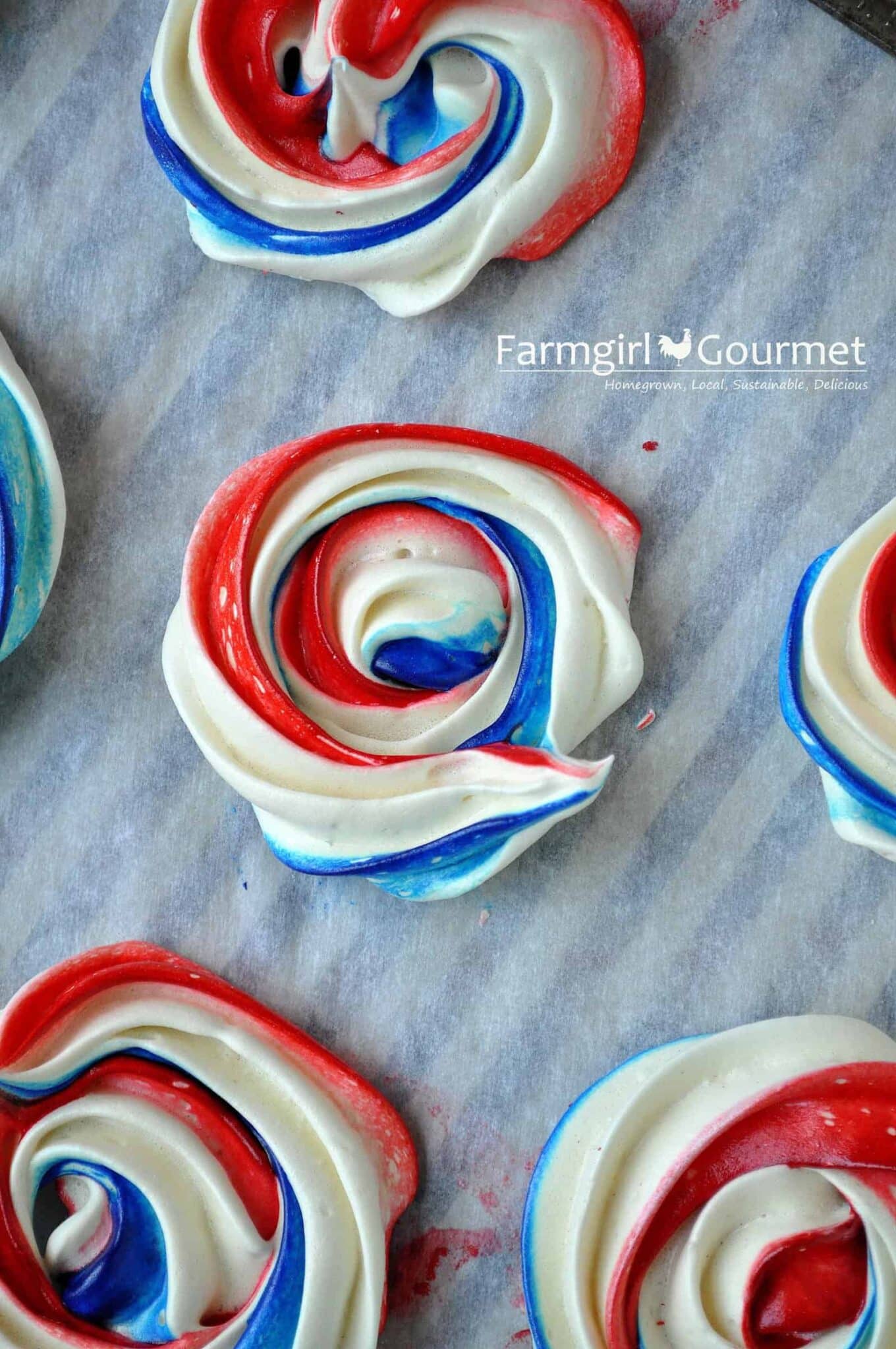 red white and blue meringue cookies