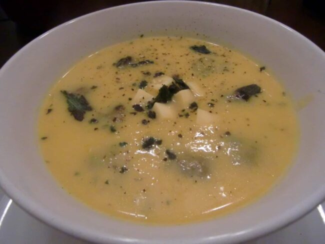 Roasted Butternut Squash Soup With Spicy Sausage And Fried Sage