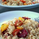 a simple dinner idea of pan seared scallops with Israeli couscous