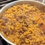 close up of homemade hamburger helper