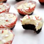Peppermint bark cups in mini muffin papers with crushed candy canes