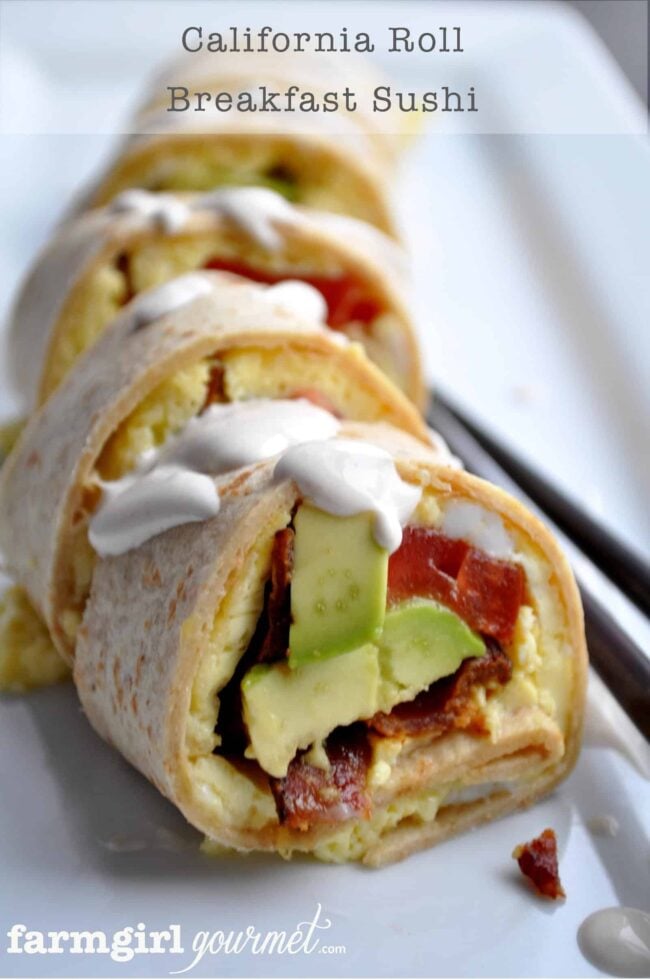 california roll breakfast sushi on a plate