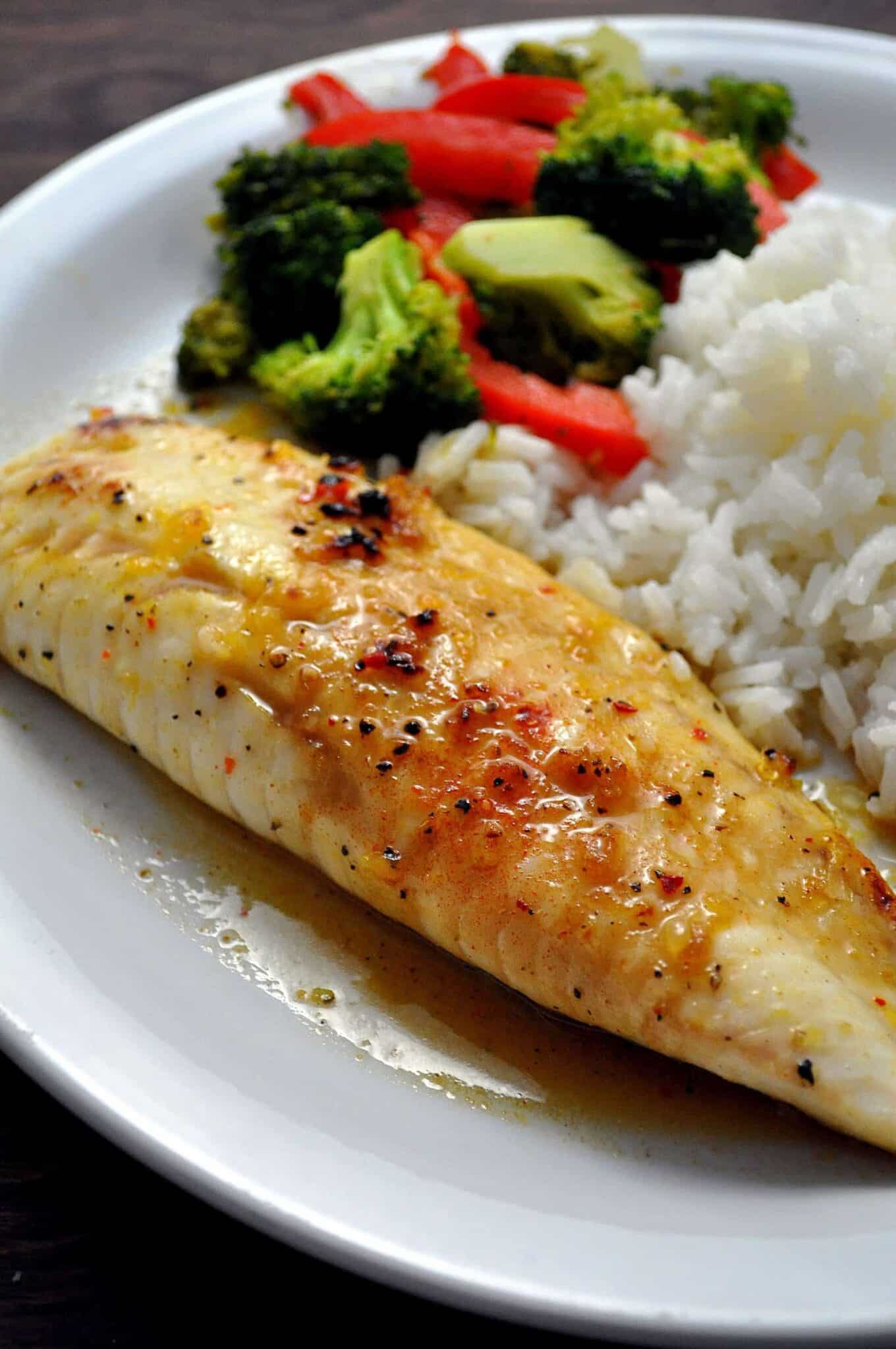 sweet and spicy tilapia recipe on a plate
