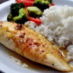 sweet and spicy tilapia with rice and veggies