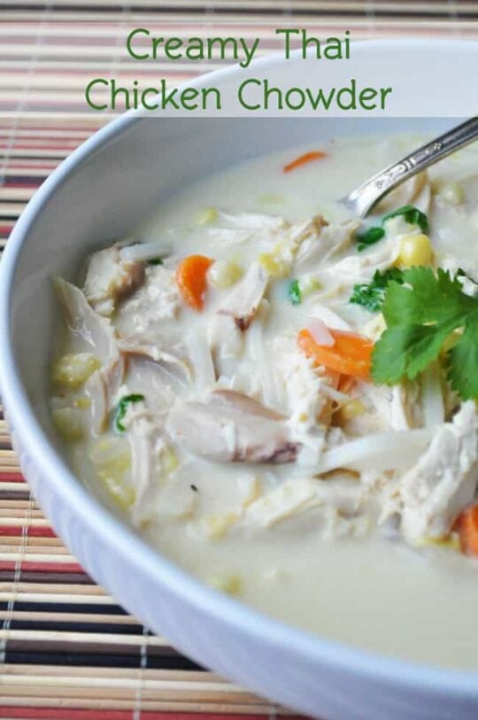 creamy thai chicken chowder in a bowl
