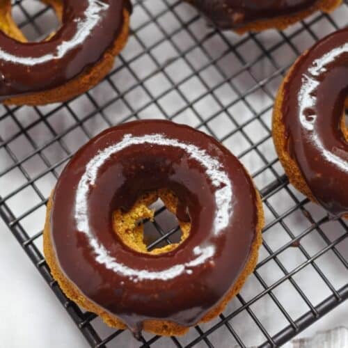 gluten free pumpkin donuts with chocolate glaze