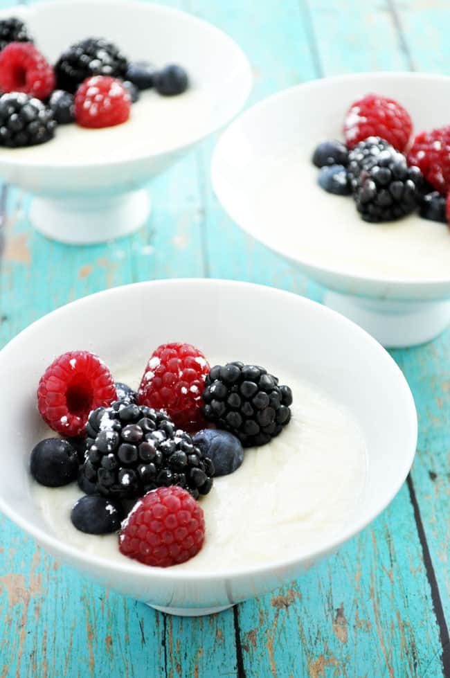 Greek Yogurt Custard with Fresh Berries | farmgirlgourmet.com #lowsugar #lowfat