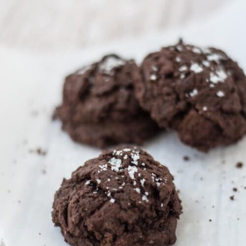 Double Chocolate Chunk Sea Salt Cookies | farmgirlgourmet.com #cookies #truvia #lowsugar