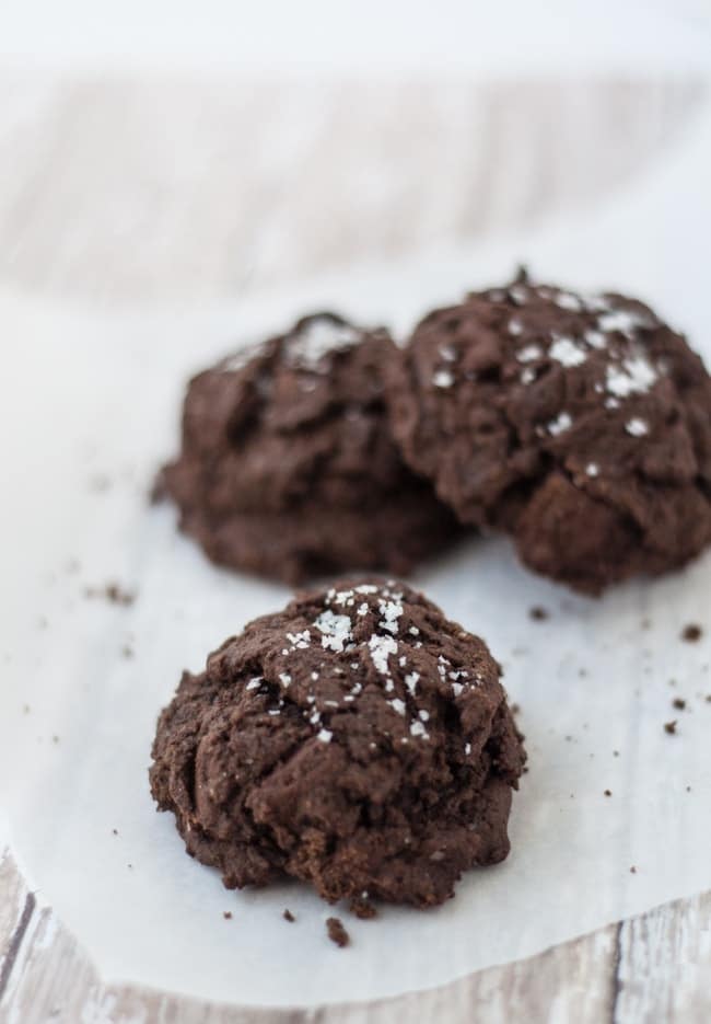 Double Chocolate Chunk Sea Salt Cookies | farmgirlgourmet.com #cookies #truvia #lowsugar