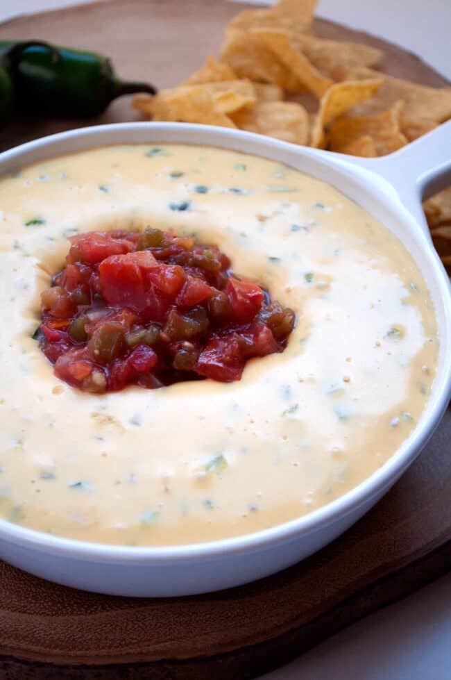 Triple Chile Queso Dip | farmgirlgourmet.com #superbowl