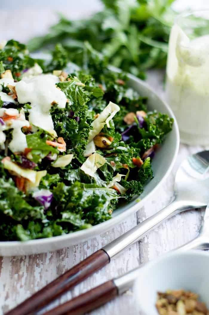 Kale Chopped Salad with Garlic Tarragon Dressing | farmgirlgourmet.com