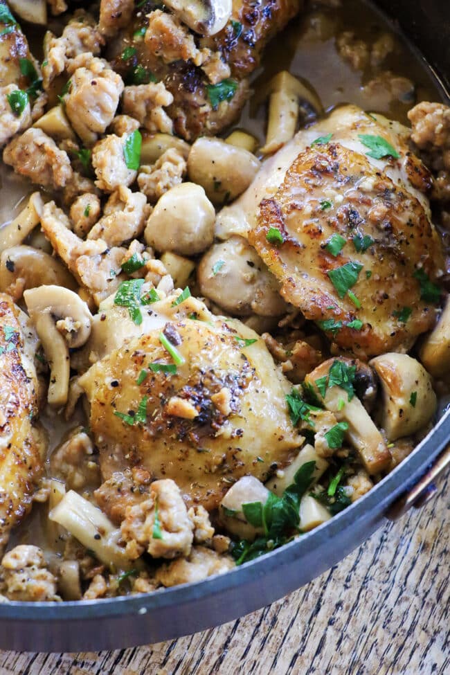 skillet chicken thighs with mushrooms and sausage