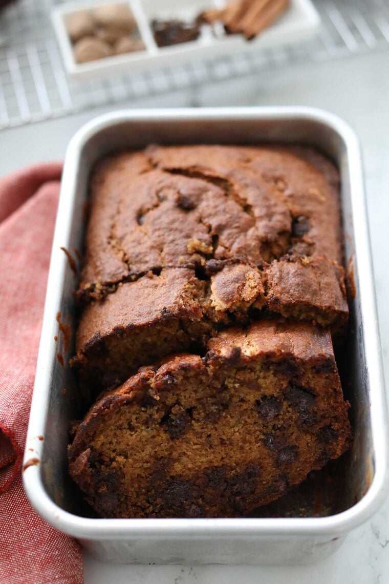 banana pumpkin loaf with chocolate chips