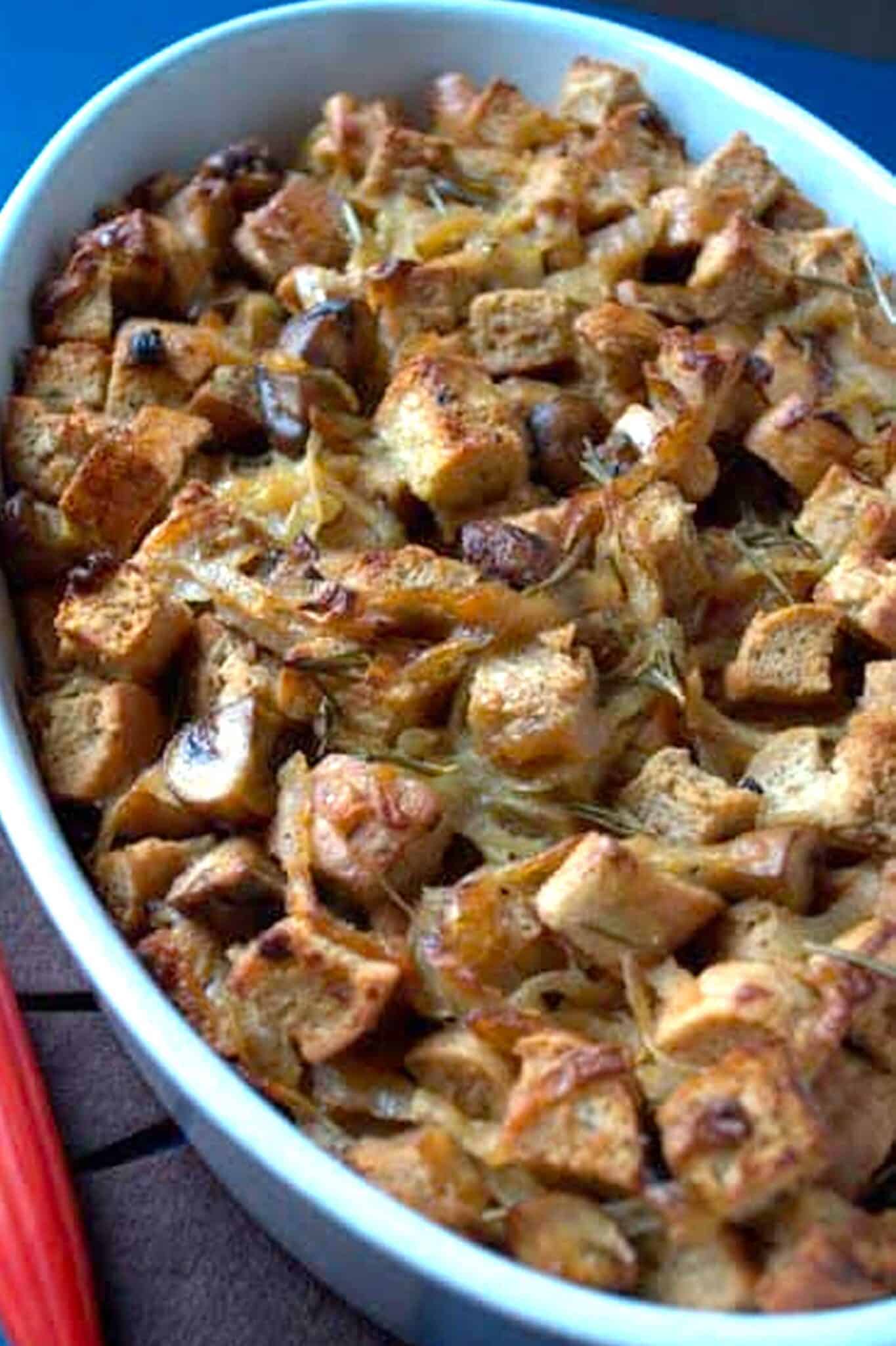 Rosemary Whole Wheat Stuffing with Caramelized Onions & Mushrooms