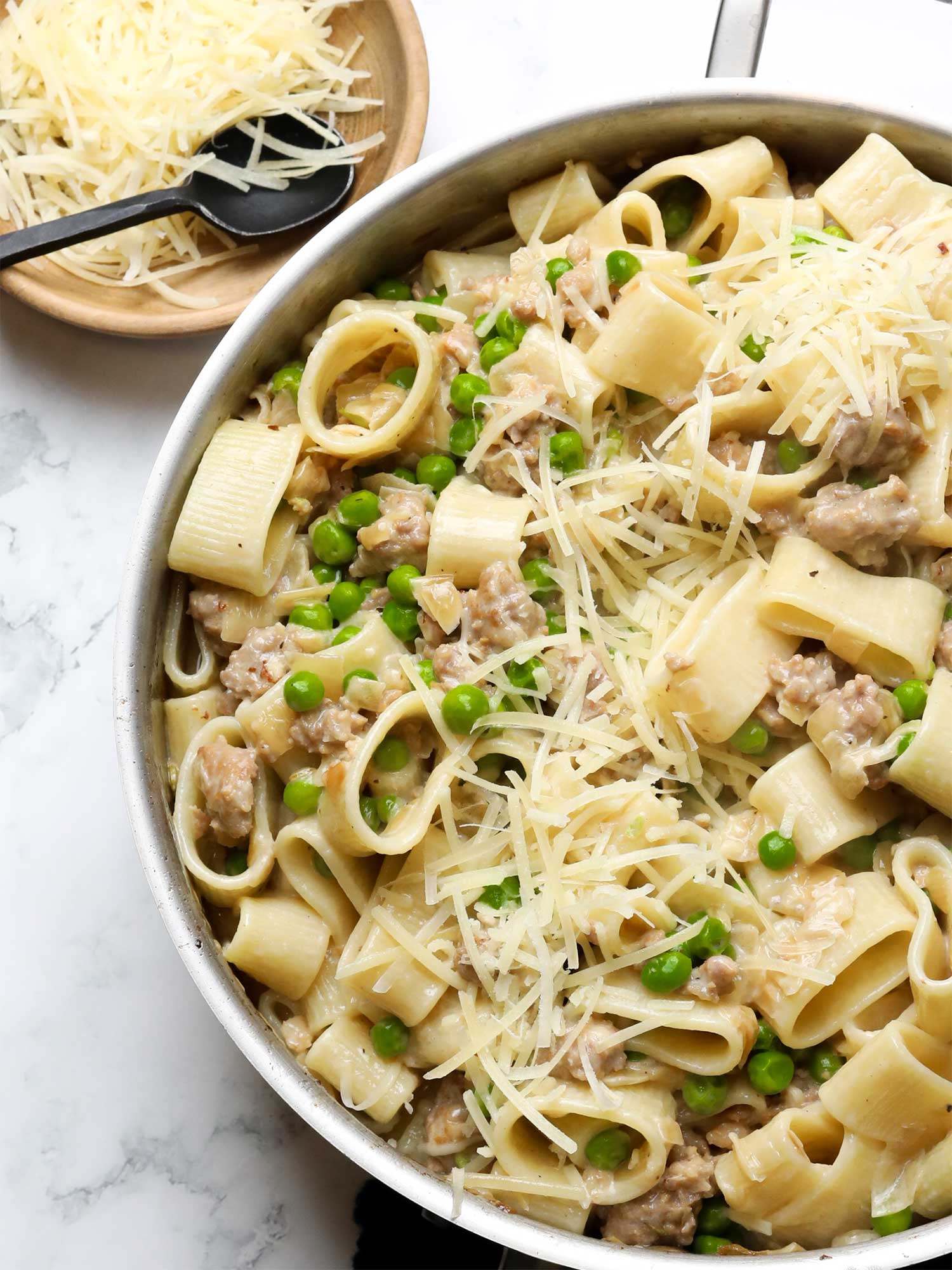 easy creamy sausage and pea pasta dinner recipe