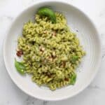 smoked almond pesto over cavatappi pasta