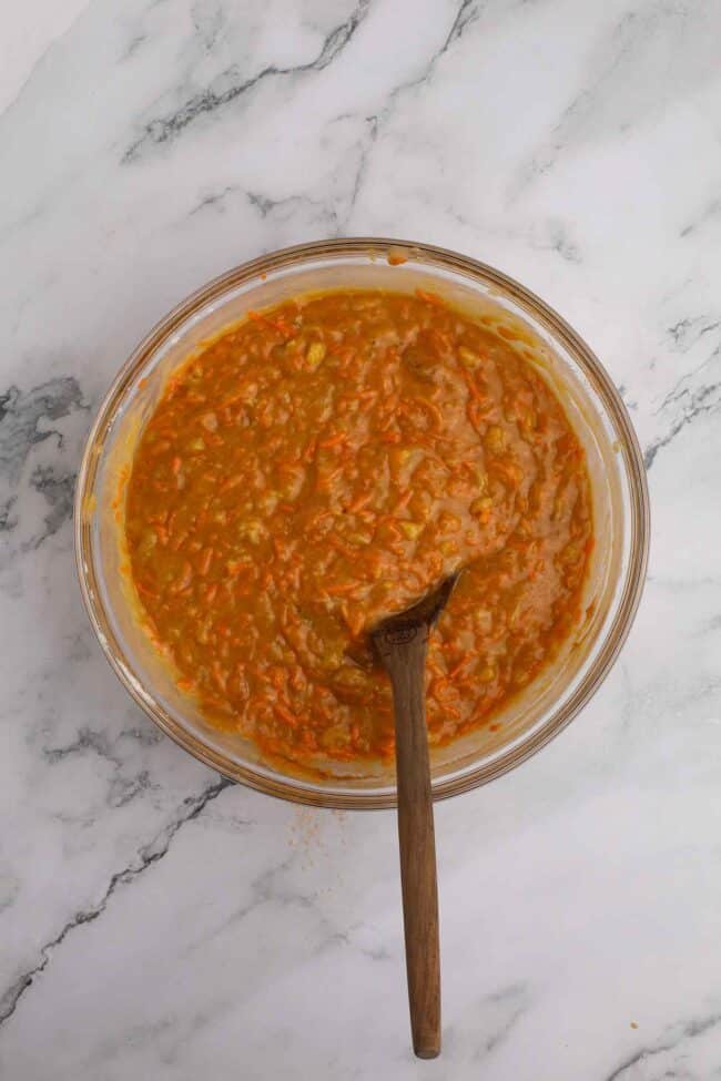 carrot cake batter ready to be baked