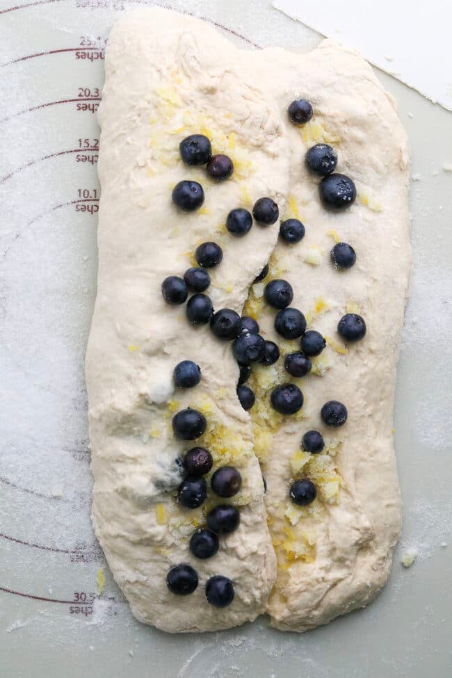 blueberry lemon bread being folded