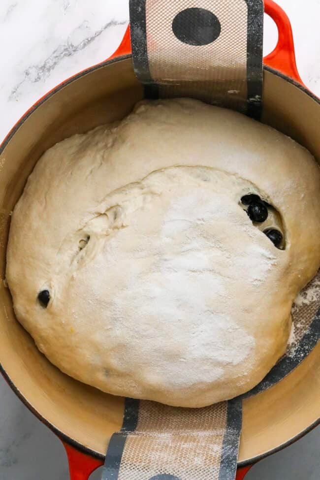 bread in a dutch oven ready to bake