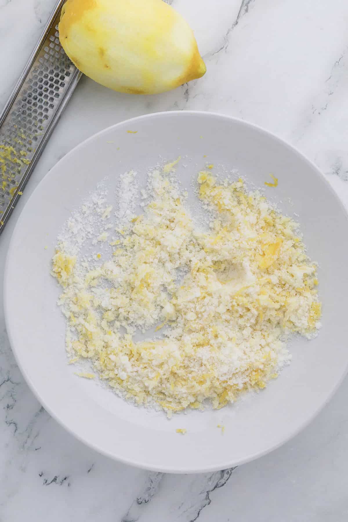 sugar and lemon zest mixed together