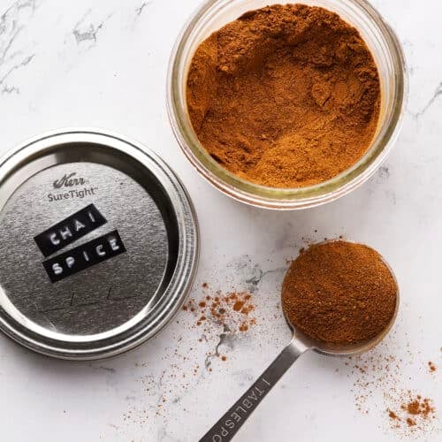 homemade chai spice mix in a jar
