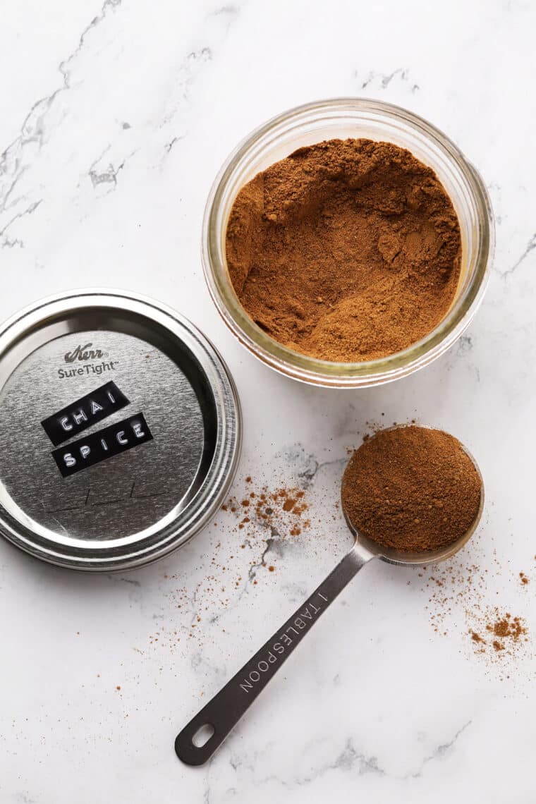 homemade chai spice mix in a jar