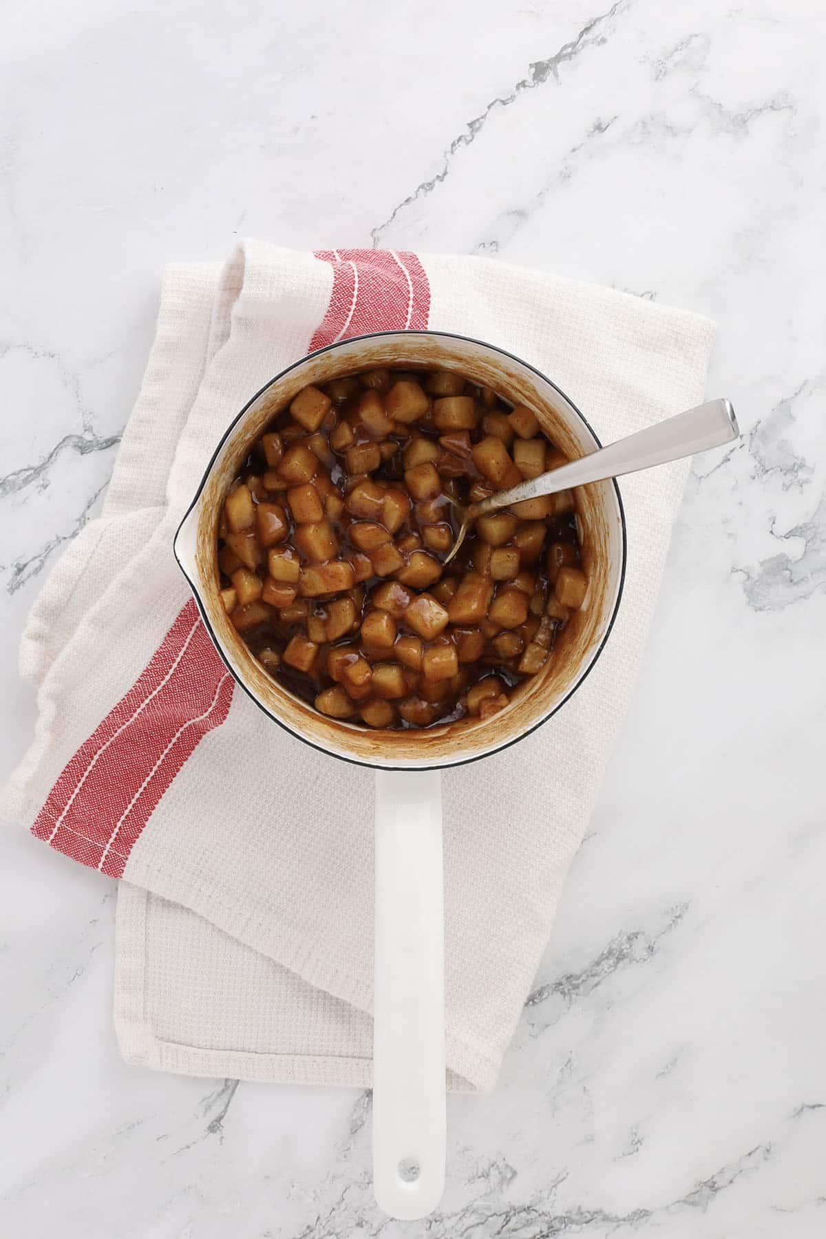 apples sauteed in butter, brown sugar, pumpkin pie spice, and cornstarch