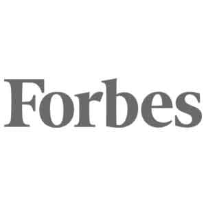 The Forbes logo features the word Forbes in bold, gray, serif font on a white background, reflecting all about prestige and authority in business news.