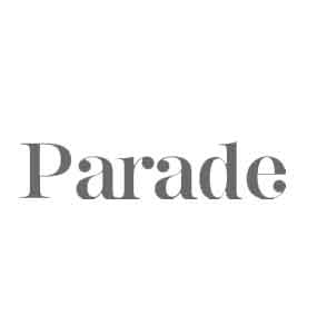 The word Parade is written in large, gray, serif font on a plain white background, making it clear and easy to read from about any distance.