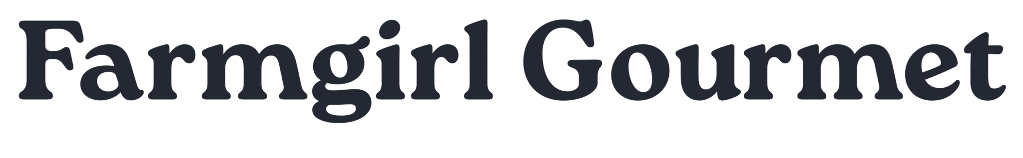 The words Farmgirl Gourmet in large, bold, black serif font on a light gray background.